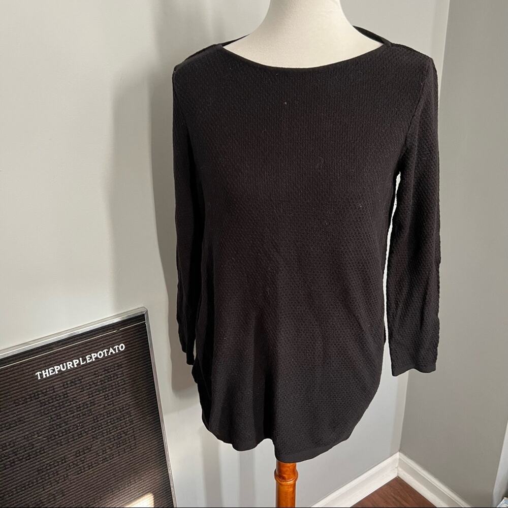 J.Jill Black Waffle Knit Boat Neck Tunic Top Size MP